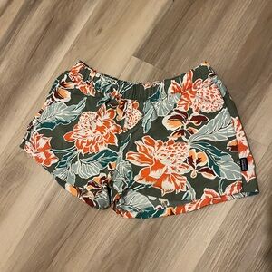 Patagonia Floral Athletic Shorts in Green and Orange